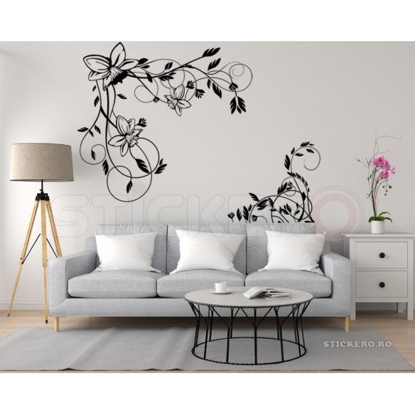Sticker floral pentru colt de perete sau geam,120x120 cm