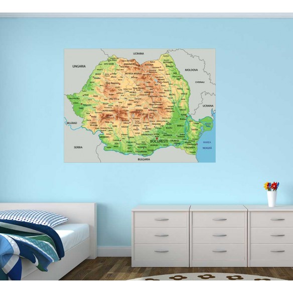 Sticker Harta fizica a Romaniei