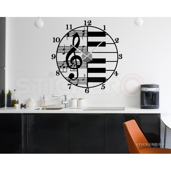Music time - sticker decorativ de perete cu mecanism de ceas inclus