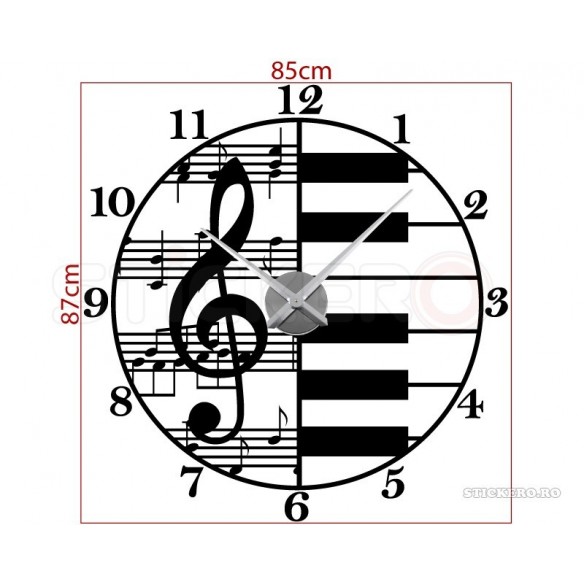 Music time - sticker decorativ de perete cu mecanism de ceas inclus
