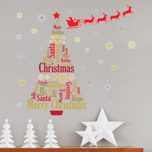 Sticker English Quotes Santa s sleigh Christmas Tree