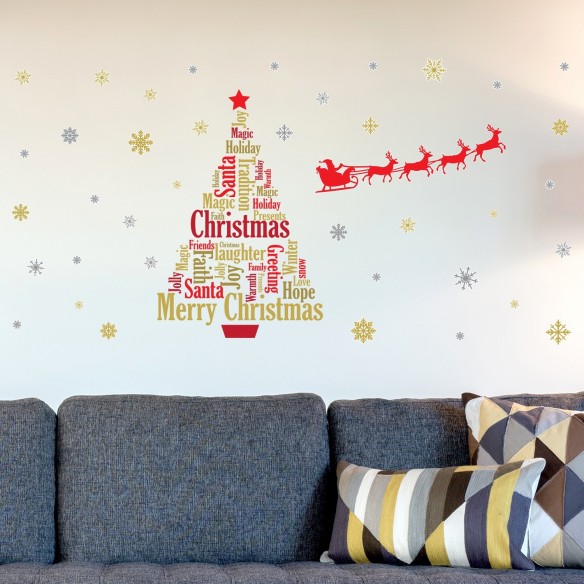 Sticker English Quotes Santa s sleigh Christmas Tree