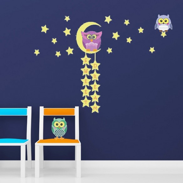 Sticker Owl Moon Stars