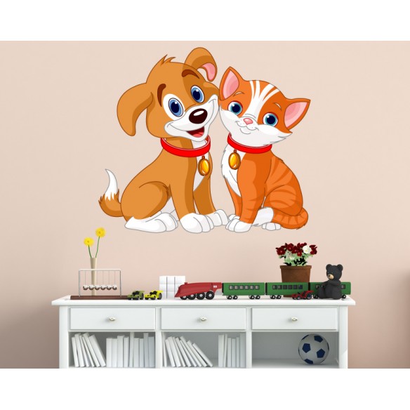 Catelus si Pisicuta / Animalute sticker pentru copii