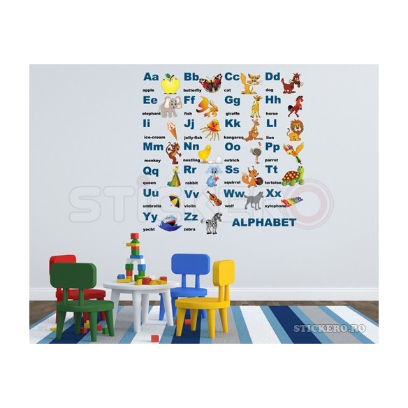 Alfabetul ilustrat in limba engleza - sticker imprimat