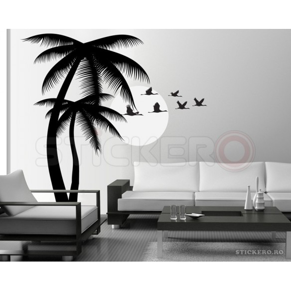 Palmieri, pasari, soare - peisaj tropical