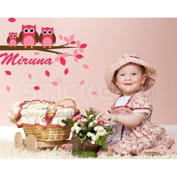 Bufnite cu numele copilului - sticker copii