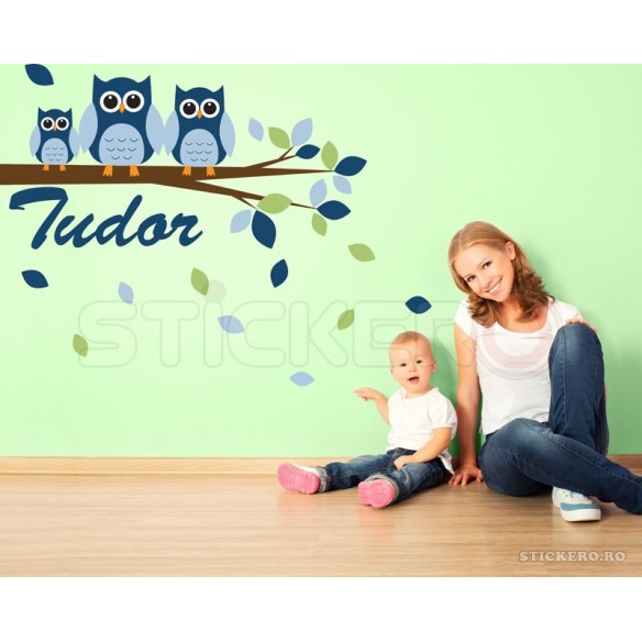 Bufnite cu numele copilului - sticker copii