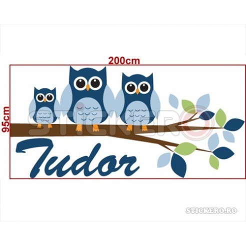 Bufnite cu numele copilului - sticker copii