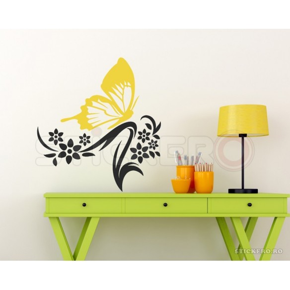 Floare cu fluturas - sticker decorativ