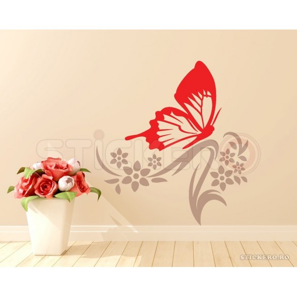 Floare cu fluturas - sticker decorativ